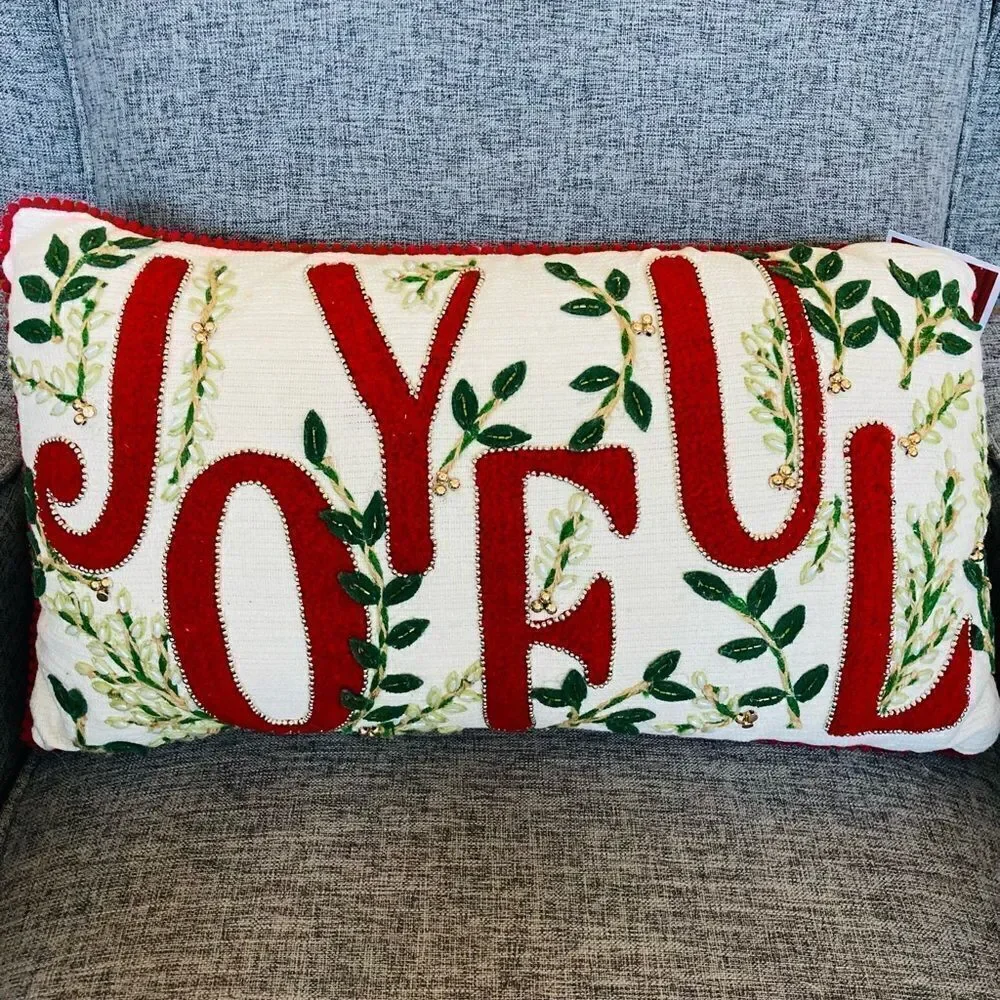 Christmas Joyful Large Embellished Beaded Throw Pillow